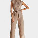 Mouwloze Jumpsuit – Uitlopende Pijpen & Hoge Kraag