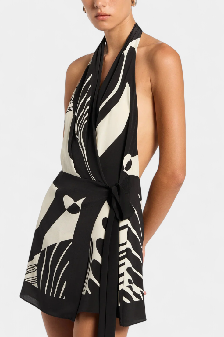 Mini-Robe Licou "Mathilda" – Noir et Blanc