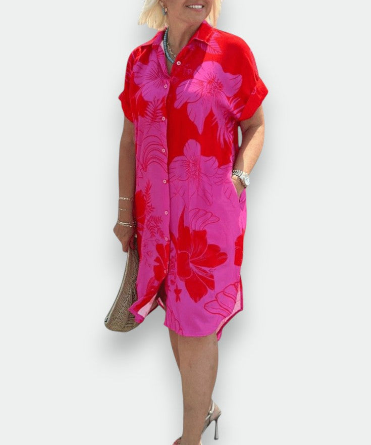 Robe Fleurie "Margarethe" – Rose & Vert